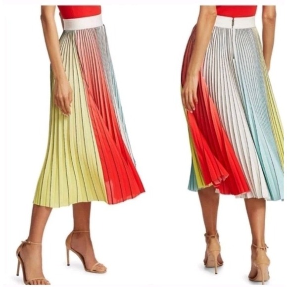 Alice + Olivia Arden Midi Skirt Women's 0 Pleated Ombre Multi-color Dopamine - Picture 3 of 5